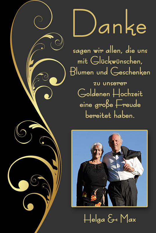 Dankeskarten & Danksagungen Goldene Hochzeit mit Foto des Goldpaares